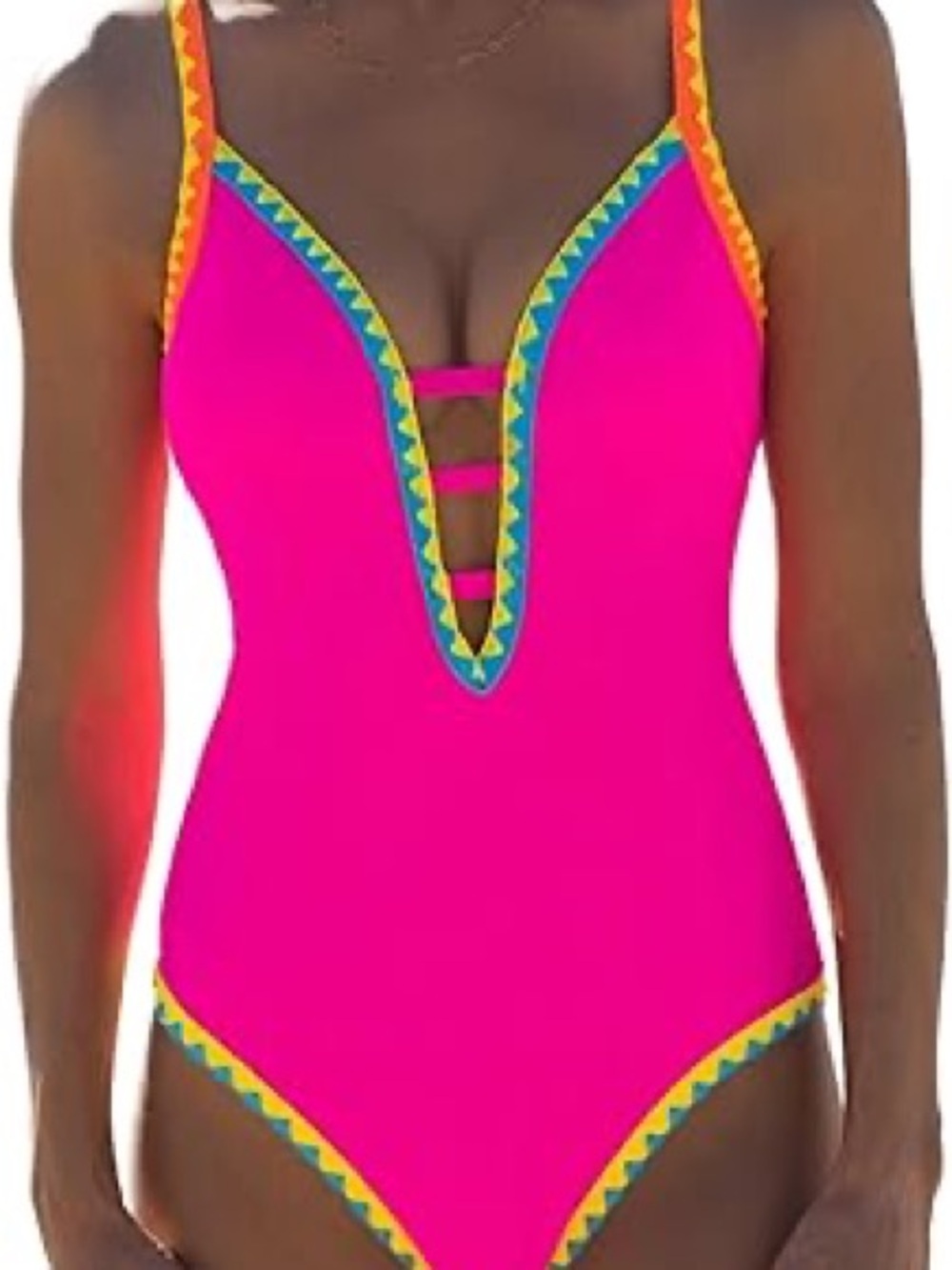 Bright Pink One-Piece Swimsuit with Contrast Trim